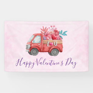 Cute Love Truck with Heart Cargo Valentine's Banner