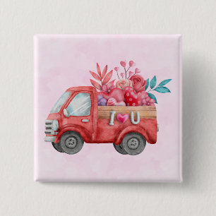 Cute Love Truck with Heart Cargo Watercolor 15 Cm Square Badge