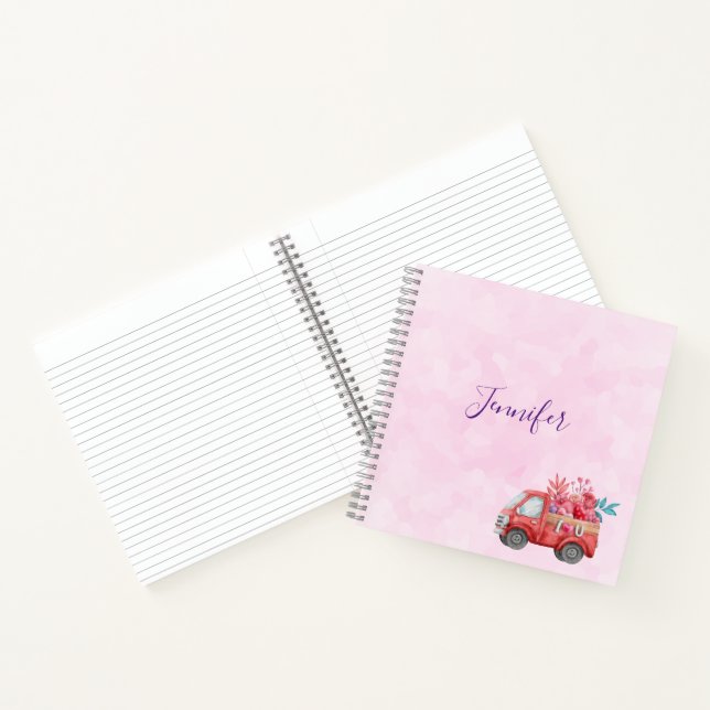 Cute Love Truck with Heart Cargo Watercolor Notebook (Inside)