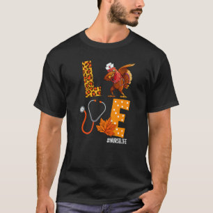 Cute Love Turkey Nurse Dabbing Stethoscope Thanksg T-Shirt