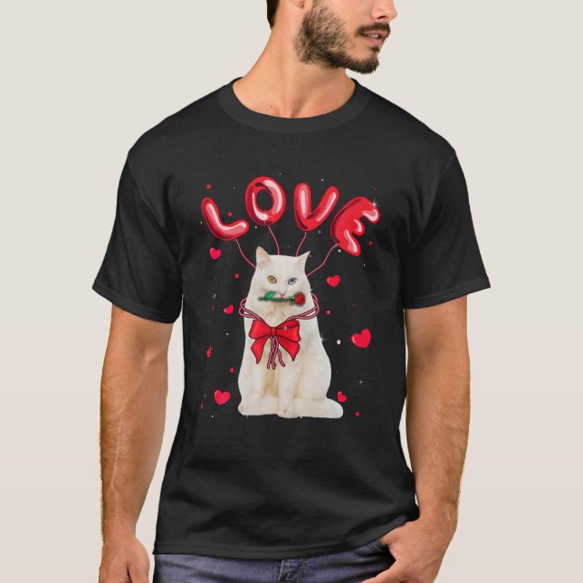 Cute Love Turkish Angora Cat Valentine Pet Cat Lov T-Shirt (Front)