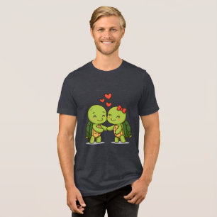 Cute Love Turtles   Adorable Cartoon Couple  Tri-Blend Shirt