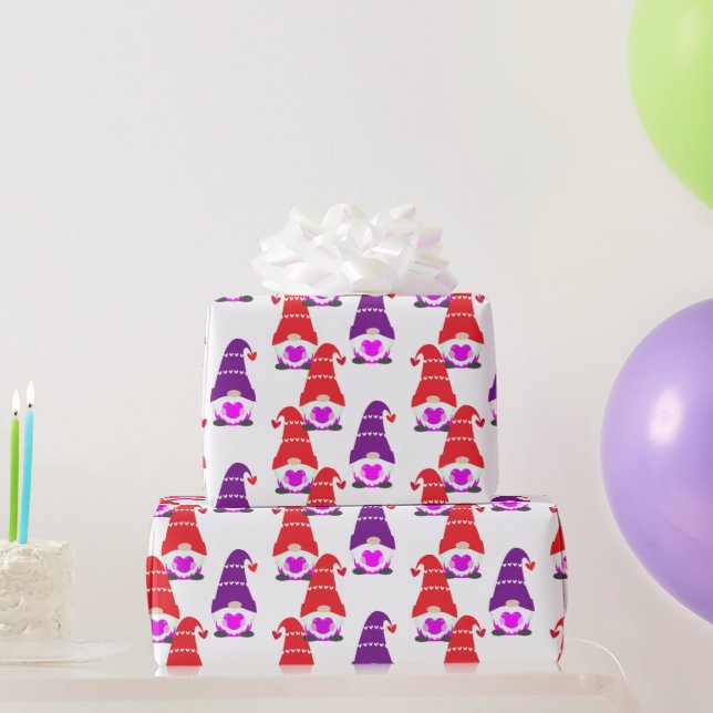 Cute love Valentines Day Gnome Red Black White Wra Wrapping Paper (Party Gifts)