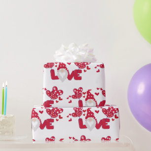 Cute love Valentines Day Gnome Red White  Wrapping Paper