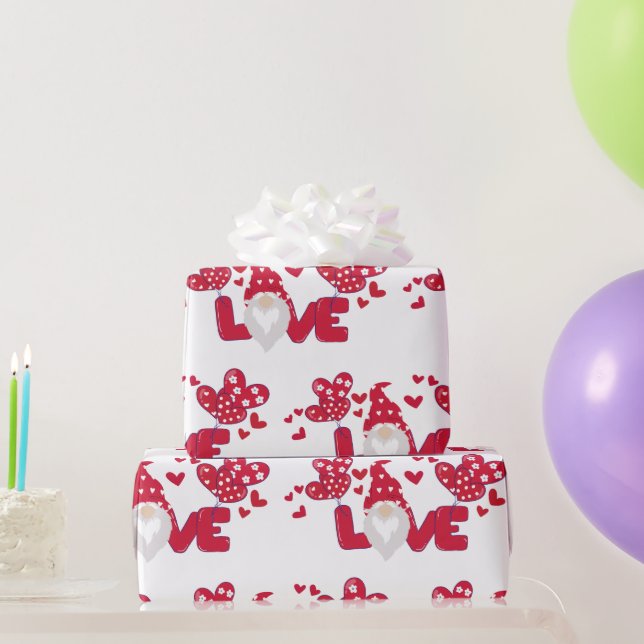 Cute love Valentines Day Gnome Red White  Wrapping Wrapping Paper (Party Gifts)