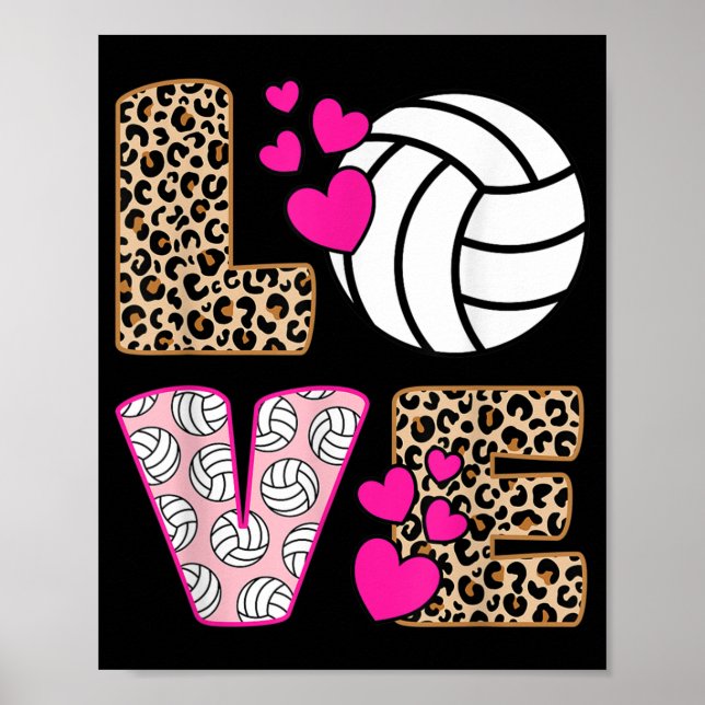 Cute Love Volleyball Leopard Print Women Ladies Vo (Front)