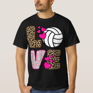 Cute Love Volleyball Leopard Print Women Ladies Vo T-Shirt