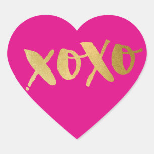 CUTE LOVE XOXO HEART modern gold bright pink Heart Sticker