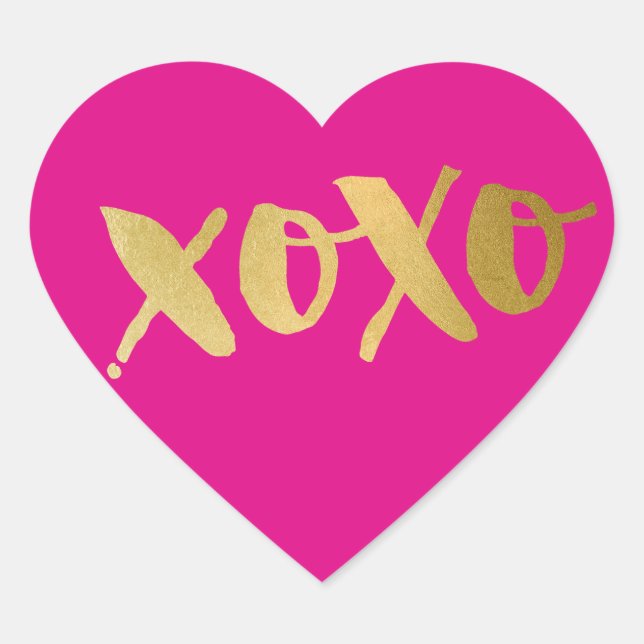CUTE LOVE XOXO HEART modern gold bright pink Heart Sticker (Front)