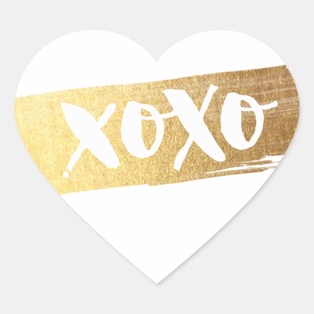 CUTE LOVE XOXO HEART modern gold brush stroke Heart Sticker (Front)