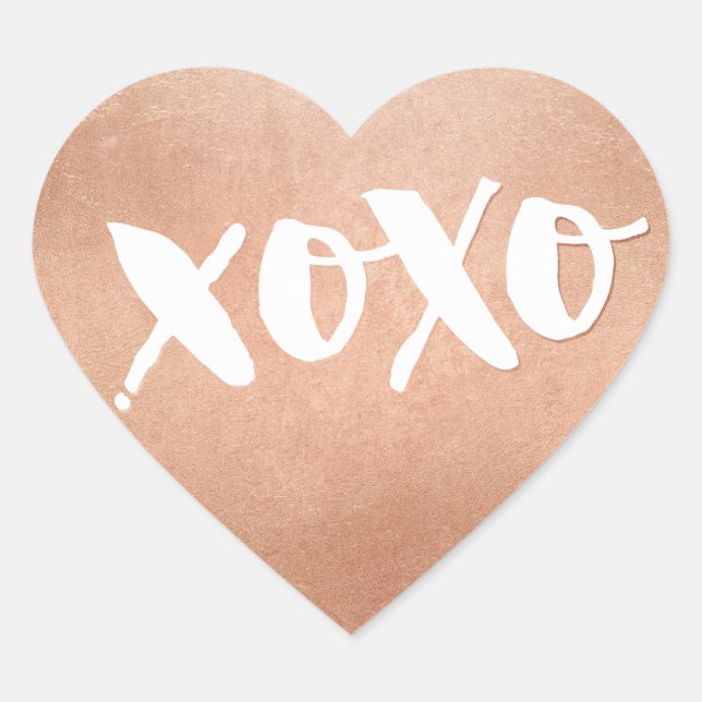 CUTE LOVE XOXO HEART modern rose gold trendy white Heart Sticker (Front)