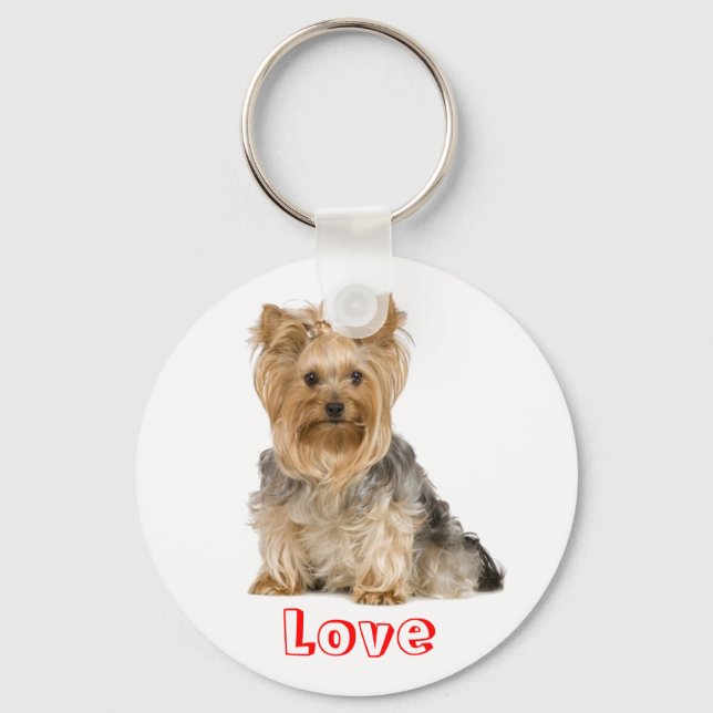 Cute Love Yorkshire Terrier Puppy Dog Key Chain (Front)