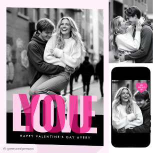 Cute Love You 3 Photos Valentine's Day Black Pink Card
