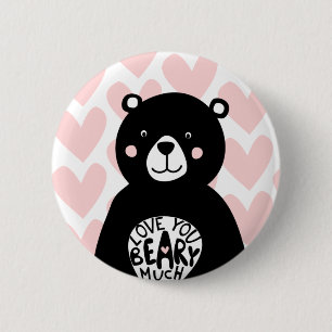 Cute Love you Beary Much Bear Pink Heart 6 Cm Round Badge