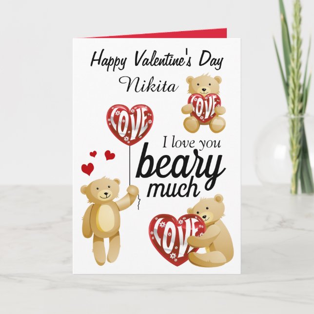 Cute Love You Beary Much Valentine's Card (Front)