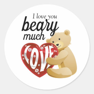 Cute Love You Beary Much Valentine's Classic Round Sticker