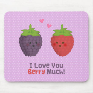 Cute Love You Berry Much Romantic Pun Mouse Mat