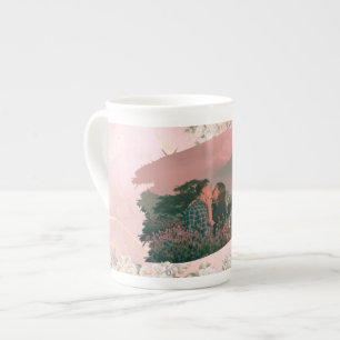 Cute Love You Custom Photo For Couple Pink Floral Bone China Mug