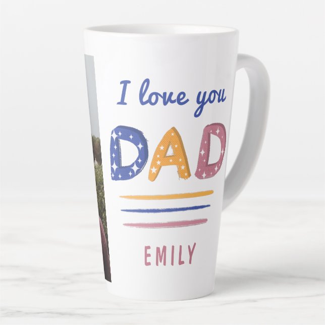 Cute Love you Dad Colourful Typography Photo   Latte Mug (Right Angle)