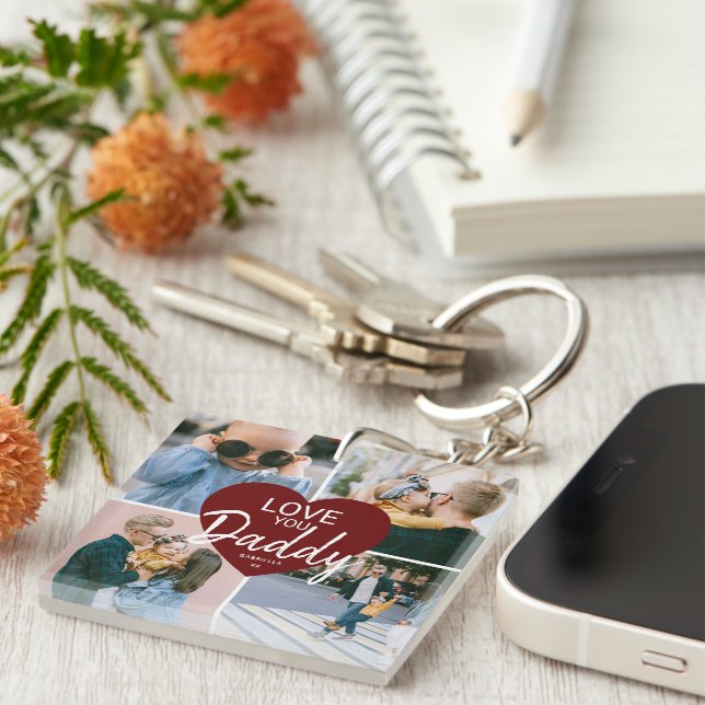 Cute Love You 'Daddy' Custom Photo Collage Heart Key Ring (Front Right)