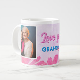 Cute Love you Grandma Pink Flowers 2 Photos Large Coffee Mug