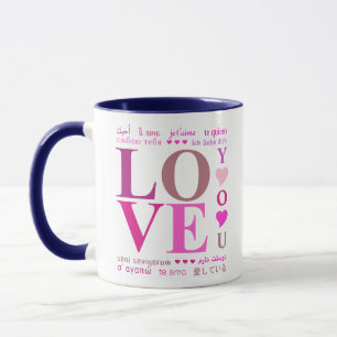 Cute "LOVE YOU" in Romantic Languages, Girly Pink  Mug