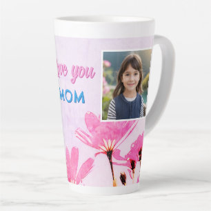 Cute Love you Mum Pink Flowers 2 Photos Latte Mug