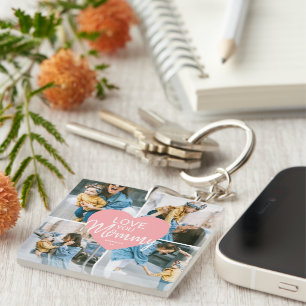 Cute Love You 'Mummy' Custom Photo Collage Heart Key Ring
