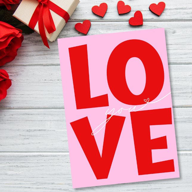 Cute Love You Pink Red Heart Valentine's day  Holiday Card (Creator Uploaded)