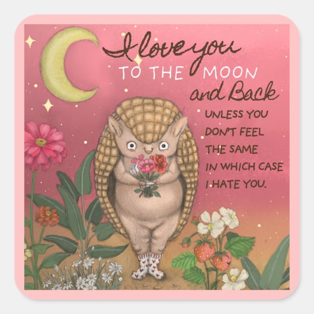 Cute Love You to the Moon Armadillo Anniversary Square Sticker (Front)