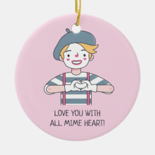 Cute Love You With All Mime Heart Pink Ceramic Tree Decoration