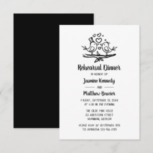 Cute Lovebird Black White Wedding Rehearsal Dinner Invitation
