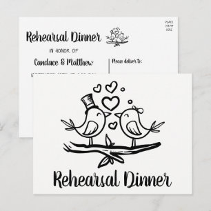 Cute Lovebird Black White Wedding Rehearsal Dinner Invitation Postcard
