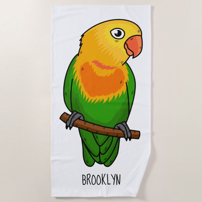 Cute lovebird cartoon parrot beach towel (Front)