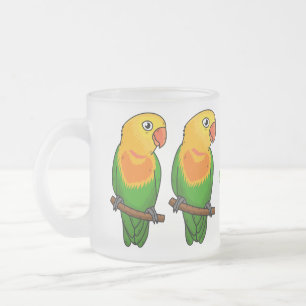 Cute lovebird cartoon parrot frosted glass coffee mug