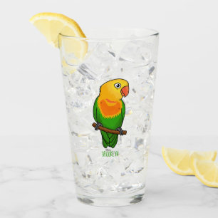 Cute lovebird cartoon parrot glass