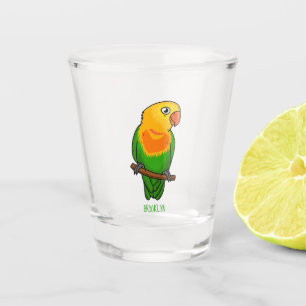 Cute lovebird cartoon parrot shot glass