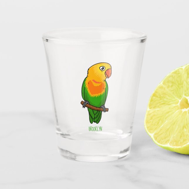 Cute lovebird cartoon parrot shot glass (Front)