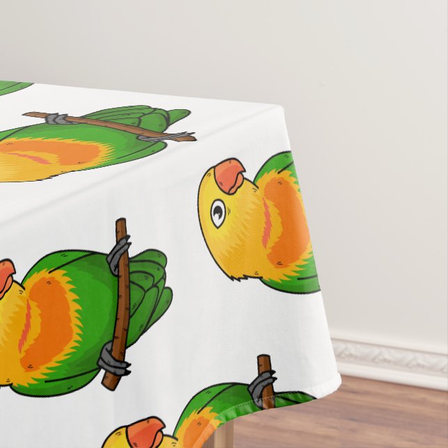 Cute lovebird cartoon parrot tablecloth (In Situ)