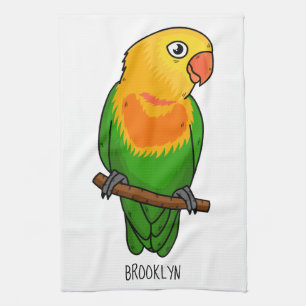 Cute lovebird cartoon parrot tea towel