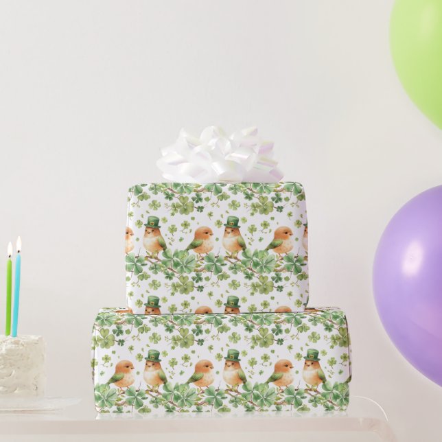 Cute Lovebird Green Hat Shamrock St. Patrick's Day Wrapping Paper (Party Gifts)