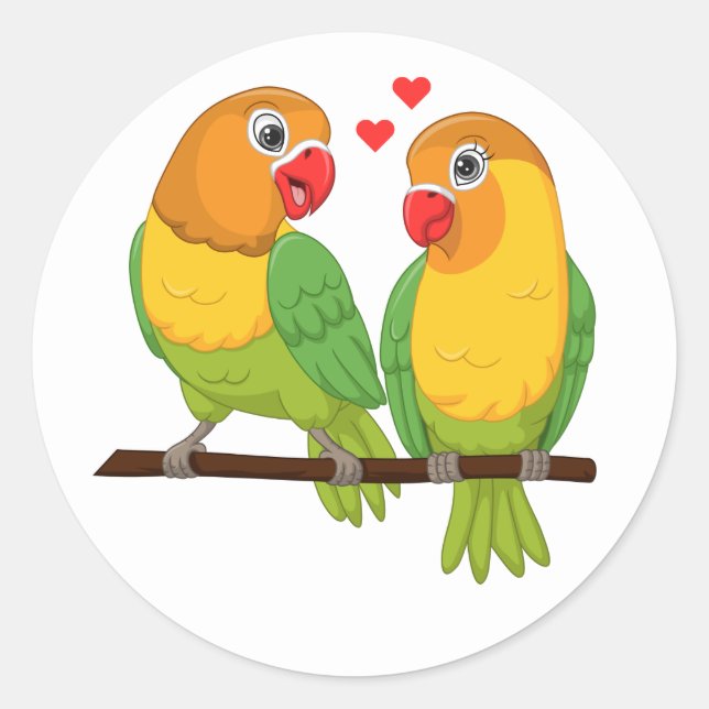 Cute Lovebird Yellow Green Love Birds Wedding  Classic Round Sticker (Front)
