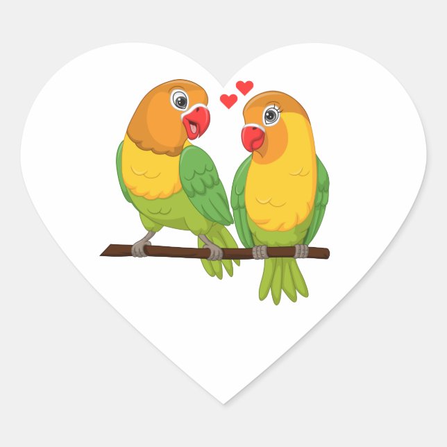 Cute Lovebird Yellow Green Love Birds Wedding  Heart Sticker (Front)