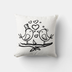 Cute Lovebirds Black White Wedding Birds Cushion
