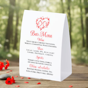 Cute Lovebirds Boho Red Heart Bar Menu Wedding 