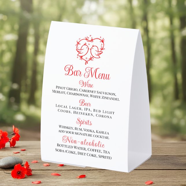 Cute Lovebirds Boho Red Heart Bar Menu Wedding  (Creator Uploaded)