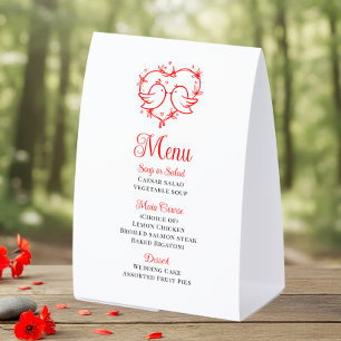 Cute Lovebirds Boho Red Heart Garden Wedding Menu