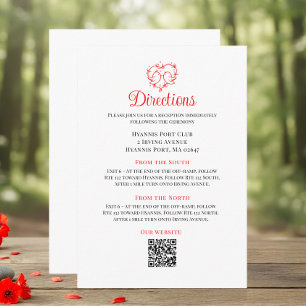 Cute Lovebirds Boho Red Heart Wedding Directions Enclosure Card