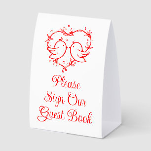 Cute Lovebirds Boho Red Heart Wedding Guest Book