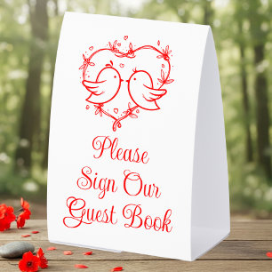 Cute Lovebirds Boho Red Heart Wedding Guest Book